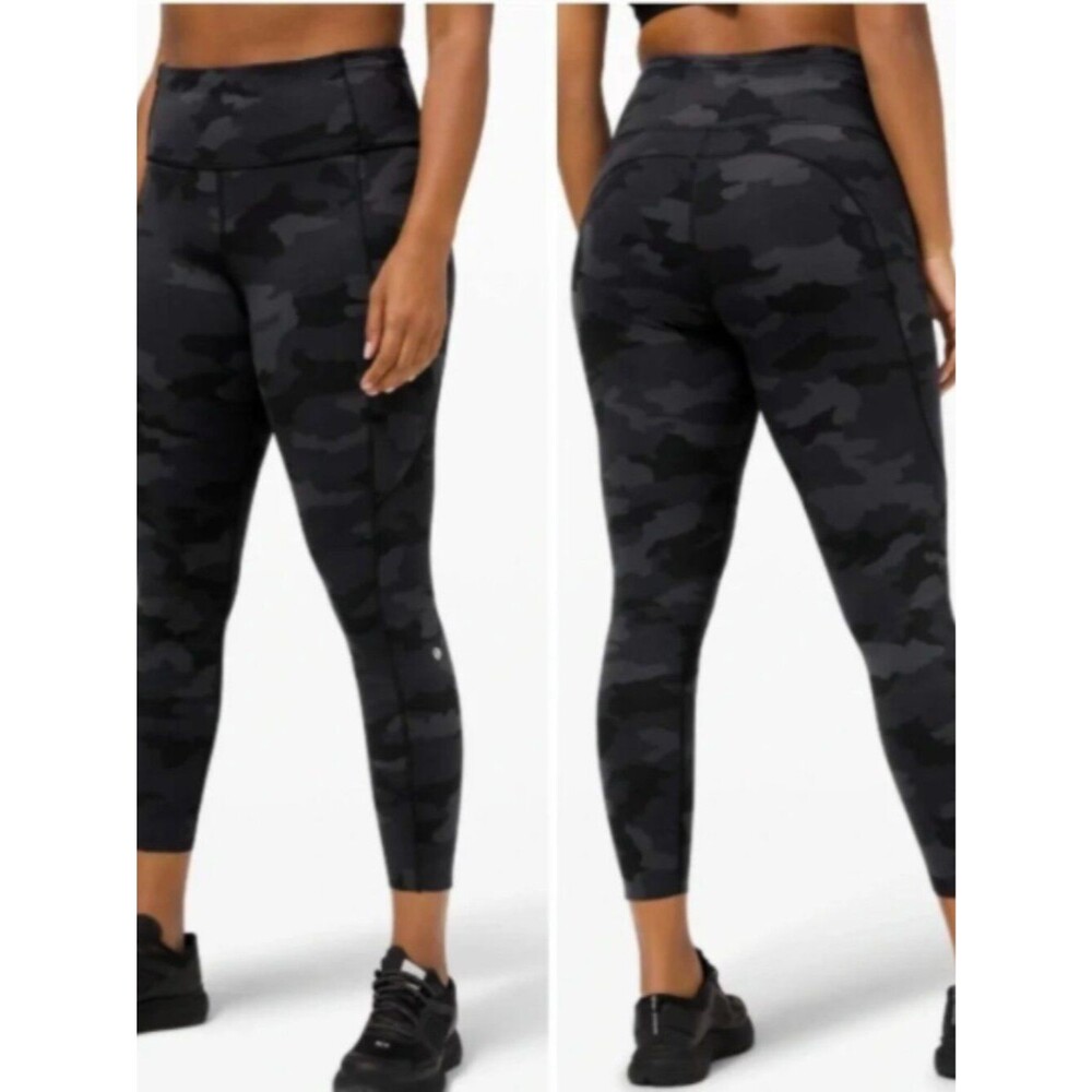 Lululemon Black Camo Fast and Free 25" leggings size 6